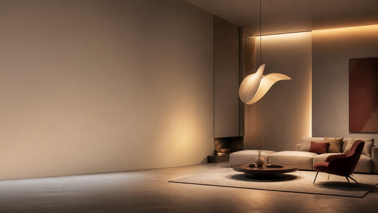 Sala contemporânea com iluminação de diferentes temperaturas